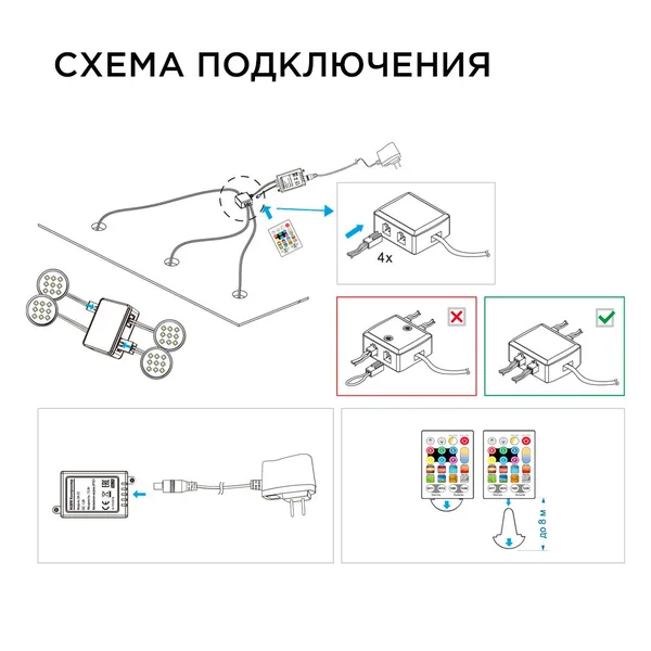 12-04 Комплект светодиодных светильников круглых накладных 12 В, 2,7 Вт*4 шт., smd 5050, RGBW Apeyron — фото 11