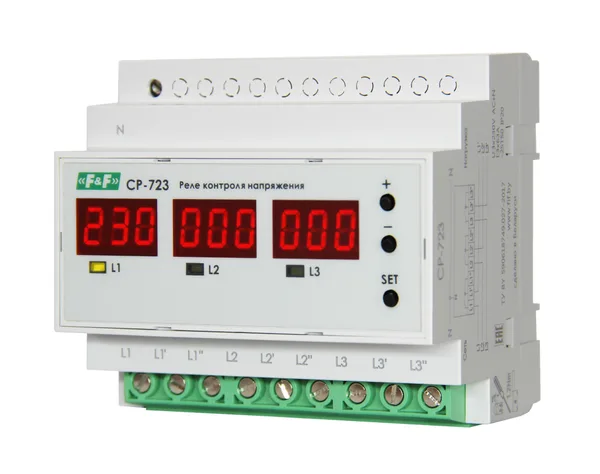 Реле напряжения CP-723 3ф 3х63А 3NO контроль верхнего напряж. 240-300В, нижнего напряяж. 140-210В Евроавтоматика