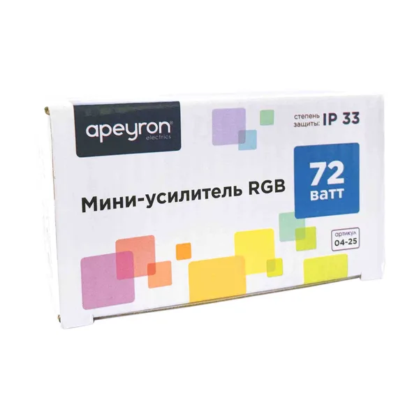 04-25 Мини-усилитель RGB, 12 В, 72 Вт, 2А/канал (6А общ.), б/пульта Apeyron — фото 4