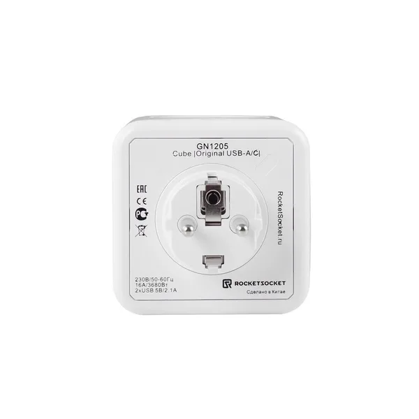 Разветвитель Cube Original 4 Euro 16А, 3 USB 2A+C с блоком 5В/3.0А RocketSocket, цвет белый-серый — фото 4