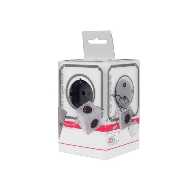 Разветвитель Cube Original 4 Euro 16А, 3 USB 2A+C с блоком 5В/3.0А RocketSocket, цвет белый-серый — фото 5