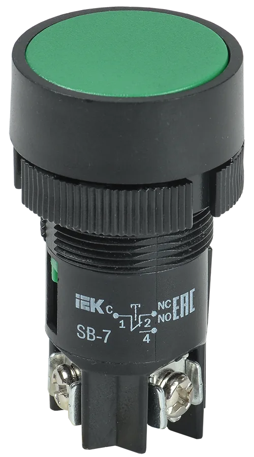 Кнопка SВ-7 "Пуск" зеленая 1з+1р d=22мм/240В IEK