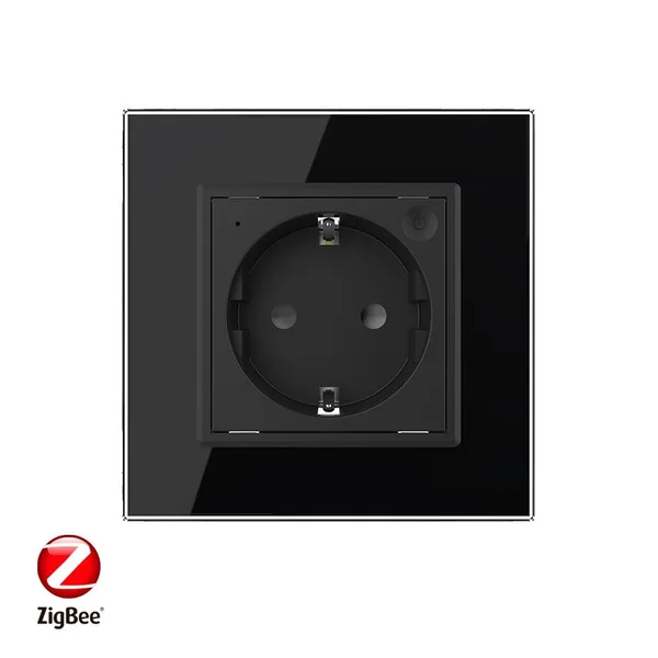 Розетка электрическая ZigBee (Wi-Fi) с заземлением защитными шторками 16A 1 пост Черная Livolo — фото 2