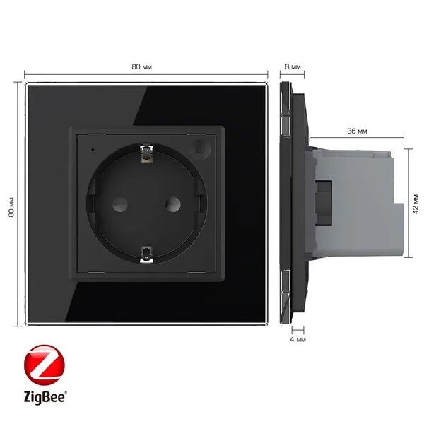 Розетка электрическая ZigBee (Wi-Fi) с заземлением защитными шторками 16A 1 пост Черная Livolo — фото 5