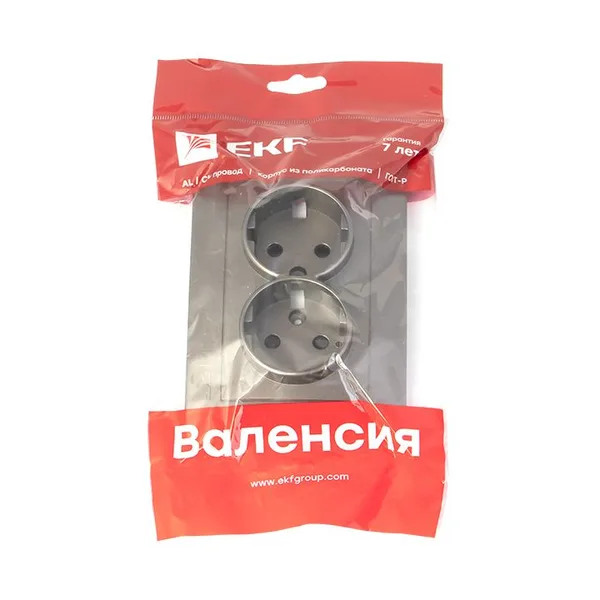 Валенсия Лицевая панель розетки 2-местной с/з 16А графит с защ, штор, EKF — фото 2