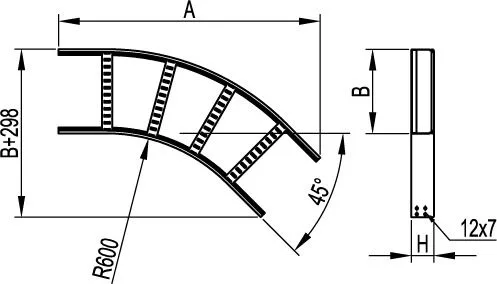 Угол горизонтальный 45 градусов 100x600 R-600 DKC — фото 2