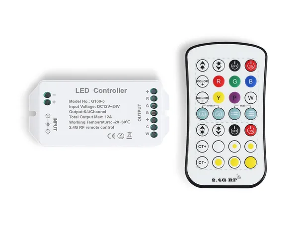 Контроллер для светодиодных лент RGB+CCT с регулировкой температуры света с радио пультом 2.4G 12A 12V 144W/ 24V 288W GS11501 (CR2025) Ambrella Light