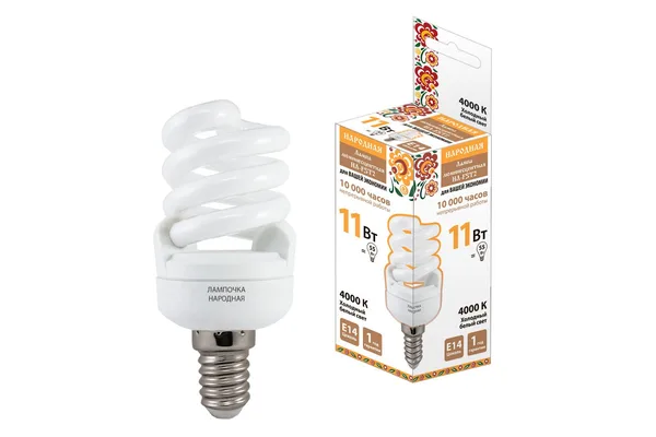 Лампа люминесцентная НЛ-FSТ2-11 Вт-4000 К–Е14 (42х93 мм) TDM