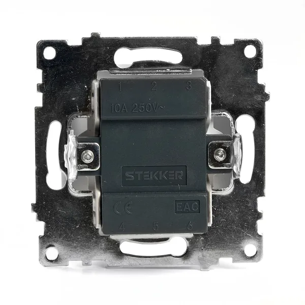 Переключатель 1-клавишный (механизм), STEKKER GLS10-7105-01, 250V, 10А, серия Катрин, белый — фото 5