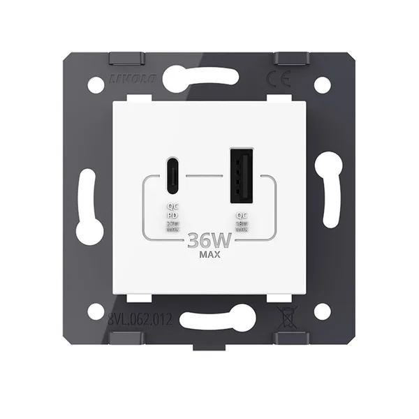 Розетка USB type C+A с блоком питания 36W, цвет белый (механизм) Livolo — фото 2