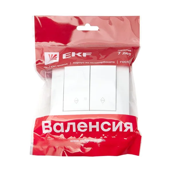Валенсия Выключатель 2-кл, 10А белый проходной EKF — фото 3