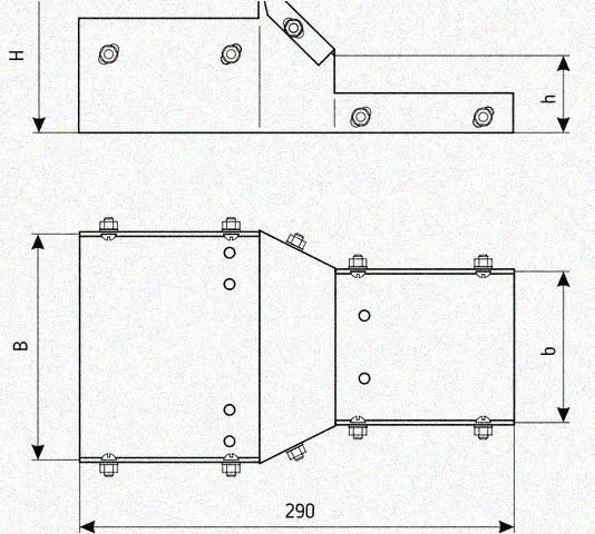 Лоток переходной замковый ЛПЗ 100х100-50х50 УТ1,5, оцинкованный лист, S1,5 Курганский ЗЭМИ — фото 3