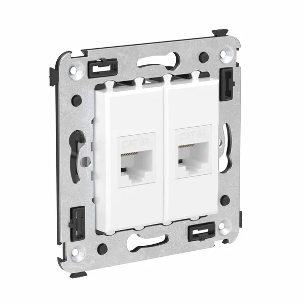 Компьютерная розетка RJ-45 без шторки в стену, кат.6А двойная, "Avanti", "Белое облако" DKC — фото 2