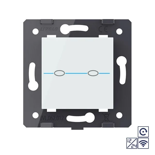 Двухклавишная сенсорная кнопка Quadro 12/24В с радиоупр., цвет белый (механизм) Livolo — фото 2