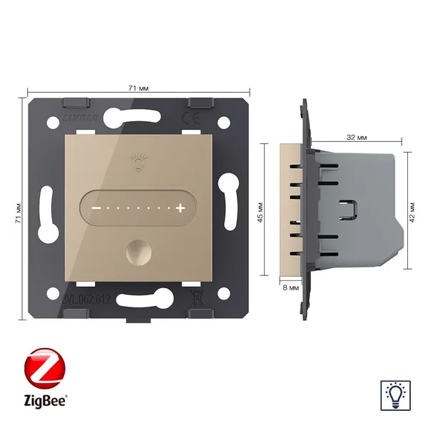 Одноклавишный проходной сенсорный диммер ZigBee, цвет золотой (механизм) Livolo — фото 5