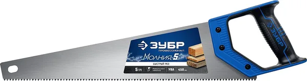Ножовка по дереву (пила) "МОЛНИЯ-5" 450 мм, 5 TPI, прямой крупный зуб, быстрый рез поперек волокон, для крупных и средних заготовок, ЗУБР — фото 7