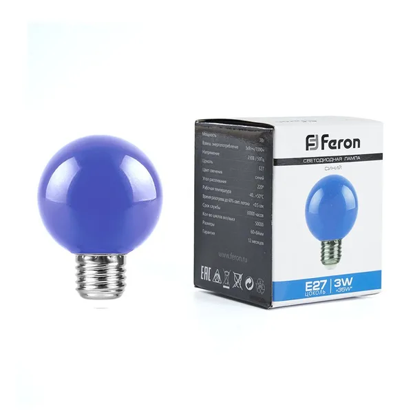 Лампа светодиодная Feron LB-371 Шар E27 3W синий — фото 2