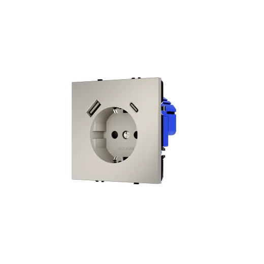 Розетка встраиваемая Voltum S70 с заземлением и защитными шторками, 16А, с USB, A+C, (кашемир) — фото 17