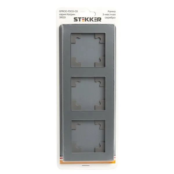 Рамка 3-местная, стекло, STEKKER, GFR00-7003-03, серия Катрин, серебро — фото 3