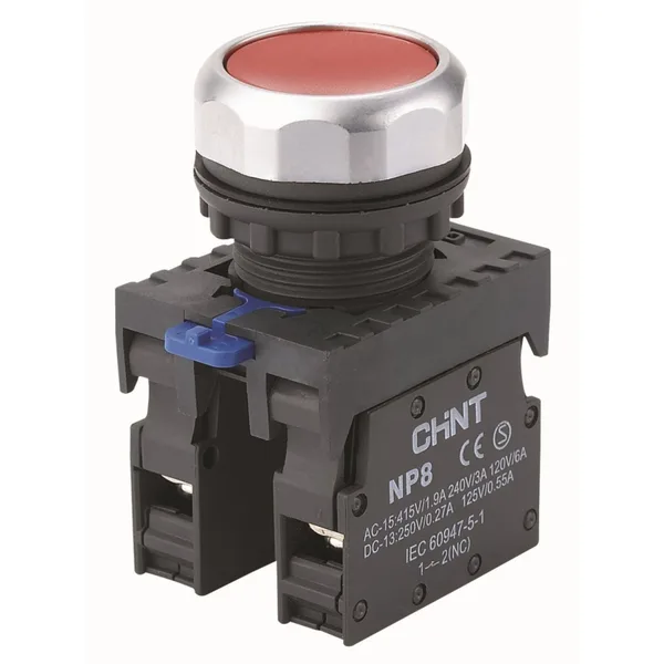 Кнопка упр. NP8-03BN/4 без подсветки, самовозв., красный, 3НЗ, IP65 (R) CHINT