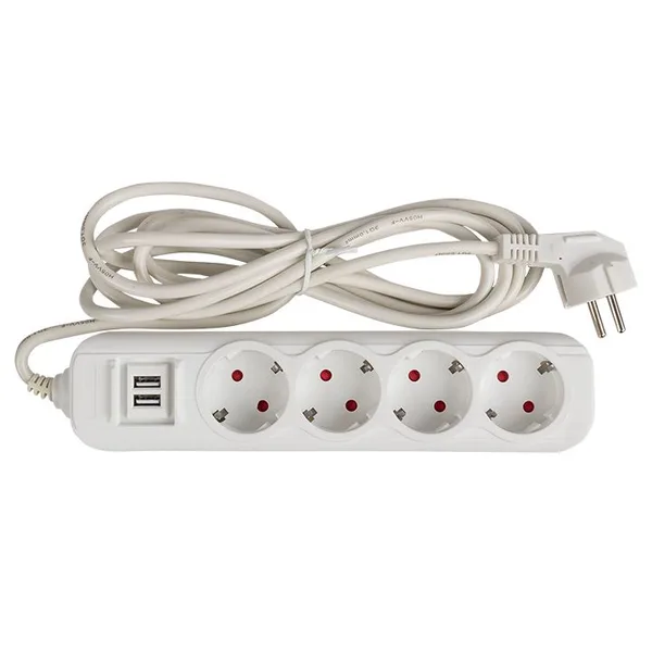 Удлинитель "Эксперт" 4 гнезда 2 метра 16А/3,5кВт с 2 USB 2,1А ПВС 3х1 EKF — фото 5