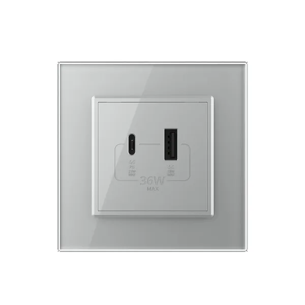 Розетка USB type C+A с блоком питания 36W Livolo 1 пост Серая VL-C7VUA18W.UC18W-2IP — фото 2