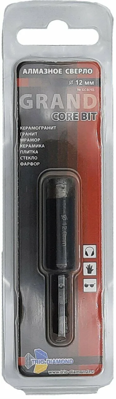 Коронка алмазная по керамограниту 12 мм Серебряная пайка GCB755 Trio-Diamond — фото 3