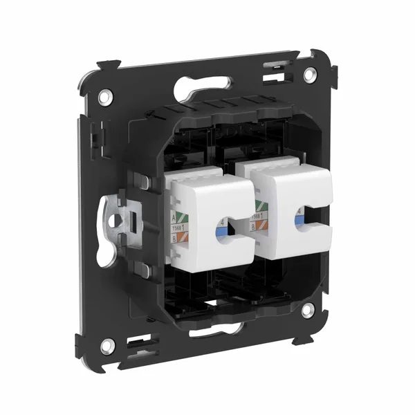 Компьютерная розетка RJ-45 без шторки в стену, кат.6 двойная, "Avanti", "Черный квадрат" DKC — фото 3