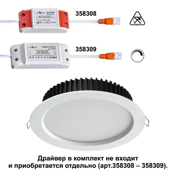 Встр.св-к (драйвер в комплект не входит) IP44 LED 3000K 20W DRUM белый NOVOTECH — фото 3