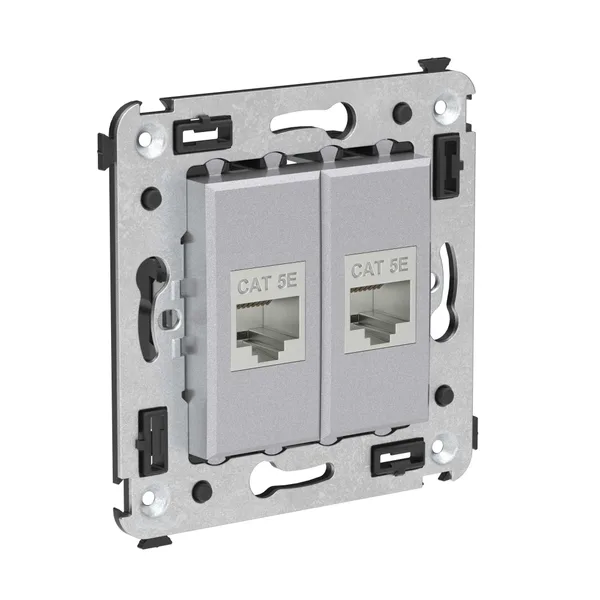 Компьютерная розетка RJ-45 без шторки в стену, кат.5e двойная экранированная, "Avanti", "Закаленная сталь" DKC — фото 2