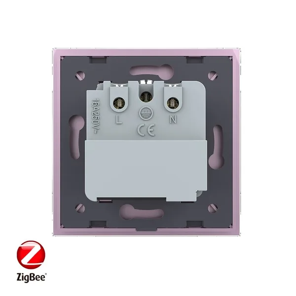 Розетка электрическая ZigBee (Wi-Fi) с заземлением защитными шторками 16A 1 пост Розовая Livolo — фото 4