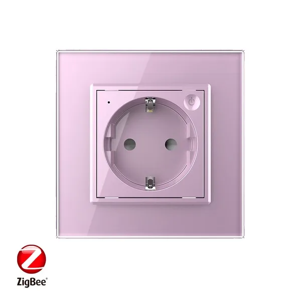 Розетка электрическая ZigBee (Wi-Fi) с заземлением защитными шторками 16A 1 пост Розовая Livolo — фото 2