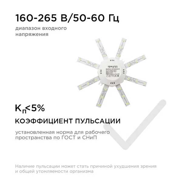 12-15 Комплект светод. линеек "Звездочка" для н/п свет-ка 220В, 8Вт, smd5730, 600 Лм, IP30,6400К, Ø140мм APEYRON — фото 8
