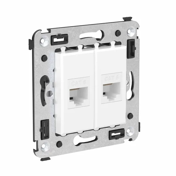 Компьютерная розетка RJ-45 без шторки в стену, кат.6 двойная, "Avanti", "Белое облако" DKC — фото 2
