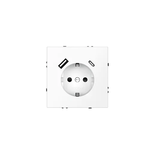 Розетка встраиваемая Voltum S70 с заземлением и защитными шторками, 16А, с USB, A+C, (белый матовый) — фото 2