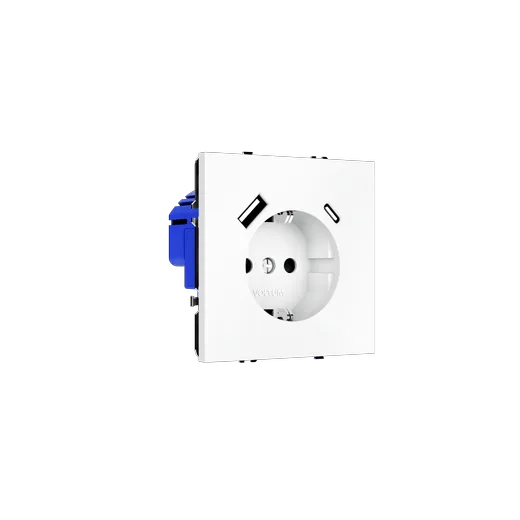 Розетка встраиваемая Voltum S70 с заземлением и защитными шторками, 16А, с USB, A+C, (белый матовый) — фото 19