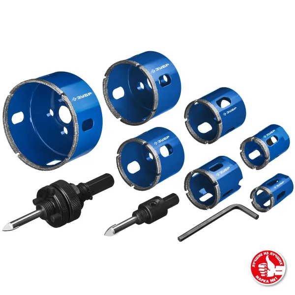 Набор коронок алмазных с оснасткой, D=20, 25, 32, 35, 40, 50, 68 мм, 7 коронок, Профессионал ЗУБР — фото 4