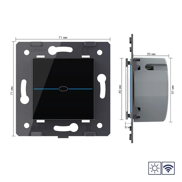 Одноклавишный сенсорный выключатель Quadro сухой контакт с радиоупр., цвет черный (механизм) Livolo — фото 5