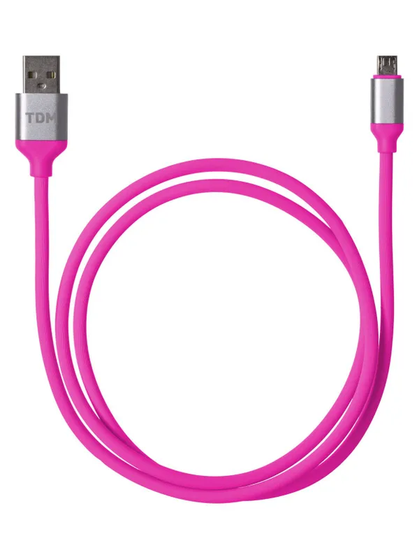 Дата-кабель, ДК 19, USB - micro USB, 1 м, силиконовая оплетка, розовый, TDM — фото 2