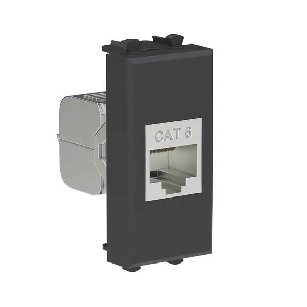 Компьютерная розетка RJ-45 без шторки модульная, кат.6 экранированная, "Avanti", "Черный матовый", 1 модуль DKC — фото 2