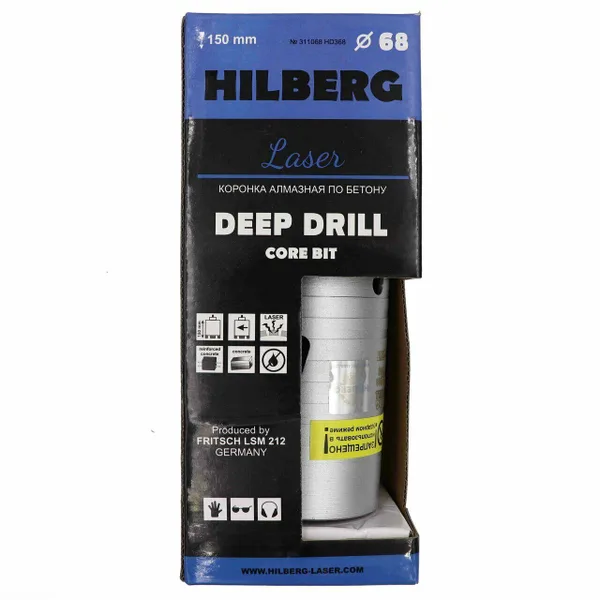 Коронка алмазная по бетону 68*150 мм Laser Deep Drill HD368 Hilberg — фото 3