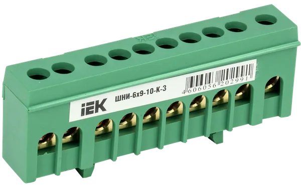 Шина PE "земля" в корпусном изоляторе на DIN-рейку ШНИ-6х9-10-К-З IEK