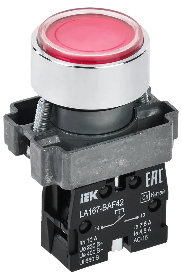 Кнопка управления LA167-BAF42 d=22мм 1р красная IEK