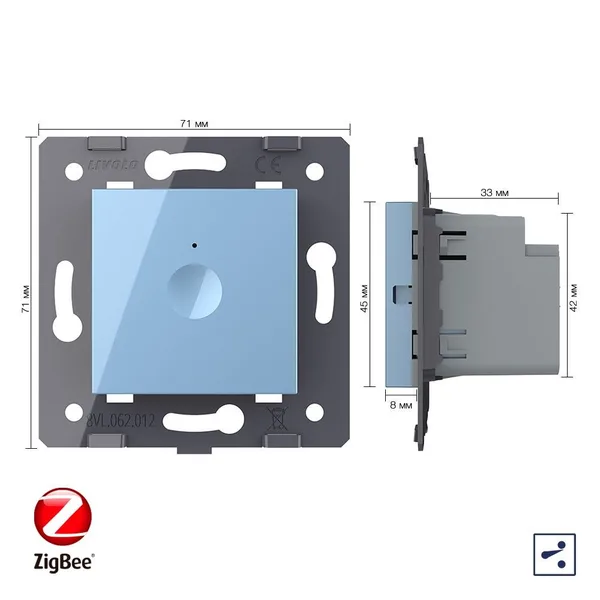 Одноклавишный проходной сенсорный выключатель ZigBee Module, цвет синий (механизм) Livolo — фото 5