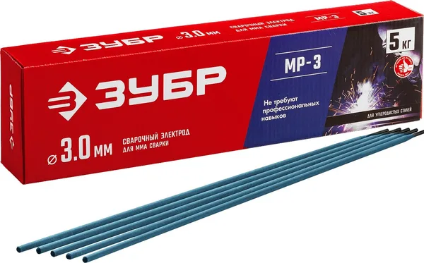 Электрод сварочный МР-3 рутиловый, d 3.0 х 350 мм, 5 кг в коробке. ЗУБР