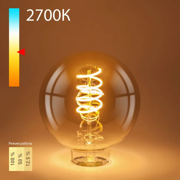 Филаментная светодиодная лампа (G95 тонированный) E27 5Вт 2700К Dimmable (a053409) Elektrostandard