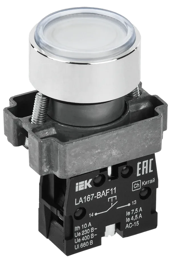 Кнопка управления LA167-BAF11 d=22мм 1з белая IEK