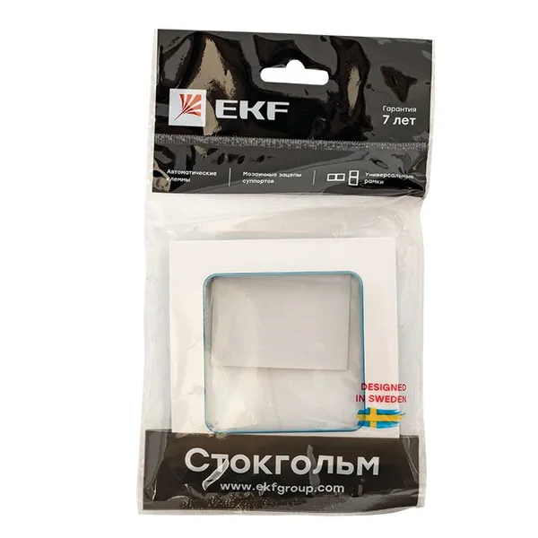 Стокгольм Рамка 1-местная белая с линией цвета синий EKF — фото 4