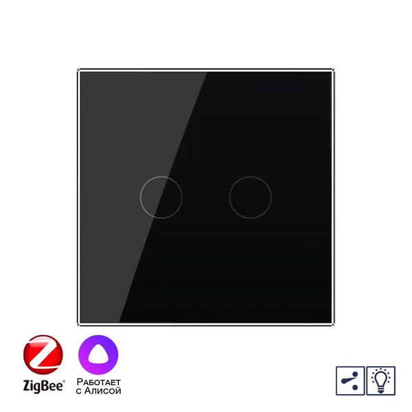 Двухклавишный проходной умный сенсорный диммер Livolo ZigBee, 1 пост, Черный VL-C702SD2Z-2BG — фото 2