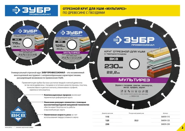Мультирез 230х22,2 мм, диск отрезной по дереву для УШМ(с твердосплавным зерном) ЗУБР — фото 5